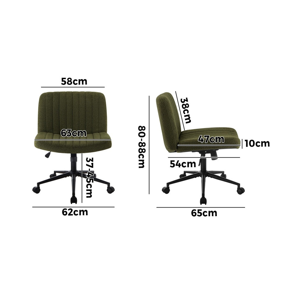 Mid Back Armless Office Chair Wide Seat with Wheels Sherpa Green