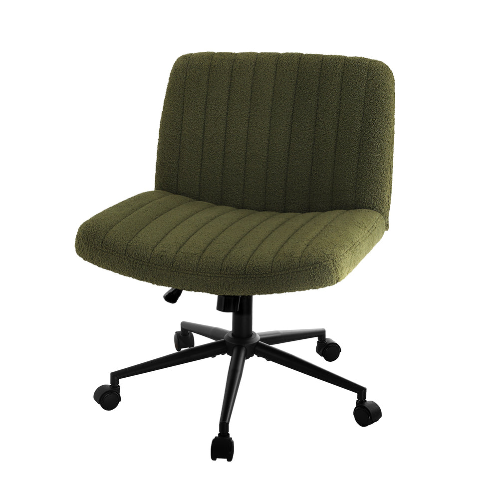 Mid Back Armless Office Chair Wide Seat with Wheels Sherpa Green
