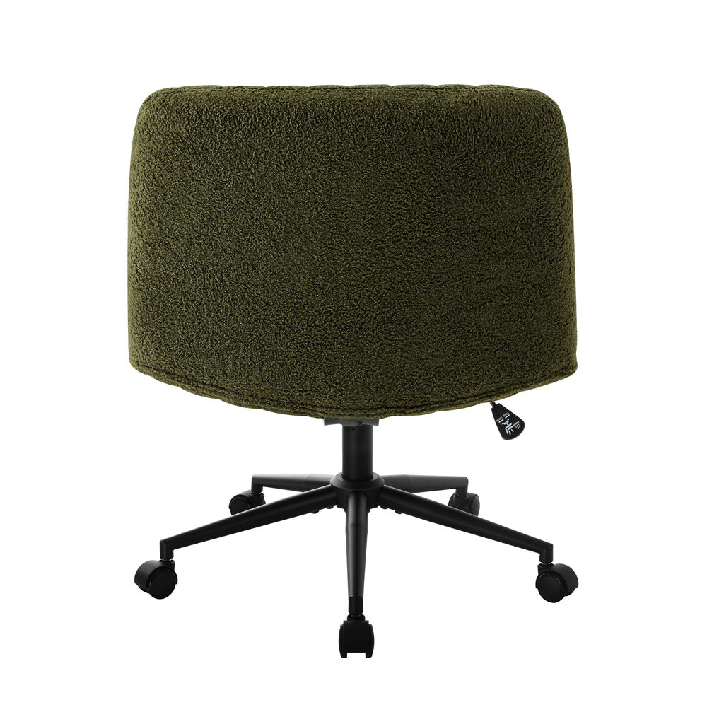 Mid Back Armless Office Chair Wide Seat with Wheels Sherpa Green