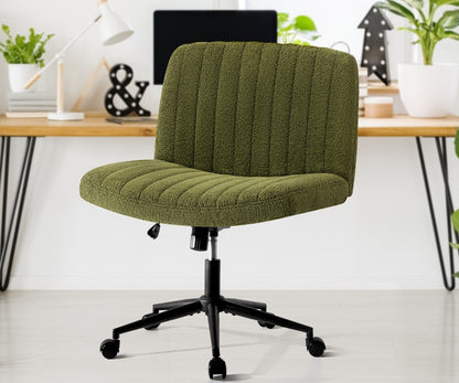 Mid Back Armless Office Chair Wide Seat with Wheels Sherpa Green
