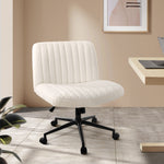 Mid Back Office Chair Wide Seat with Wheels Sherpa White