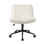 Mid Back Office Chair Wide Seat with Wheels Sherpa White