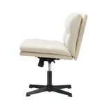 Mid Back Armless Office Chair Wide Seat Linen Beige