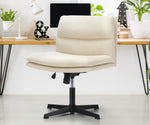 Mid Back Armless Office Chair Wide Seat Linen Beige