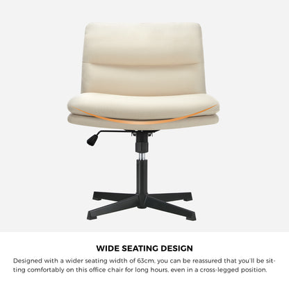 Mid Back Armless Office Chair Wide Seat Linen Beige