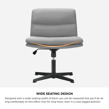 Mid Back Armless Office Chair Wide Seat Linen Beige