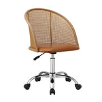 Rattan Office Chair PU Leather Seat Light Brown