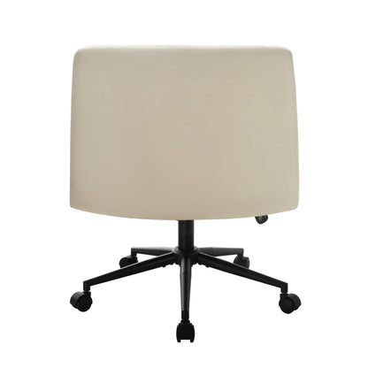 Mid Back Office Chair Wide Seat Linen Beige/Grey with Wheels