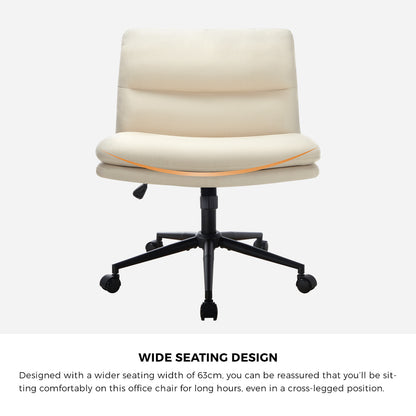Mid Back Office Chair Wide Seat Linen Beige/Grey with Wheels