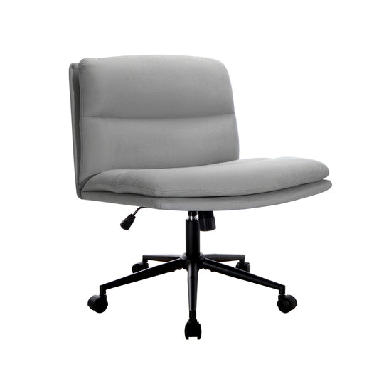 Mid Back Office Chair Wide Seat Linen Beige/Grey with Wheels