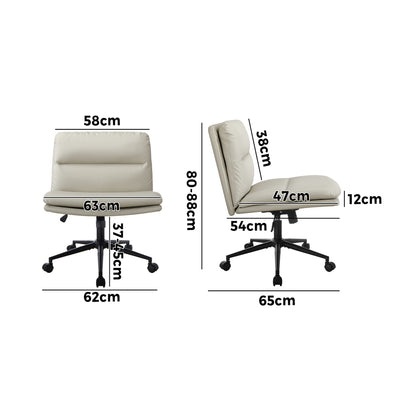 Mid Back Office Chair Wide Seat Leather Beige with Wheels