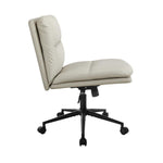 Mid Back Office Chair Wide Seat Leather Beige with Wheels