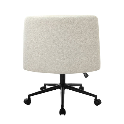 Armless Office Chair Wide Seat Boucle White with Wheels