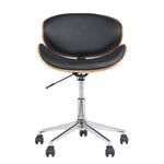 Wooden Office Chair Leather Seat Black And Brown