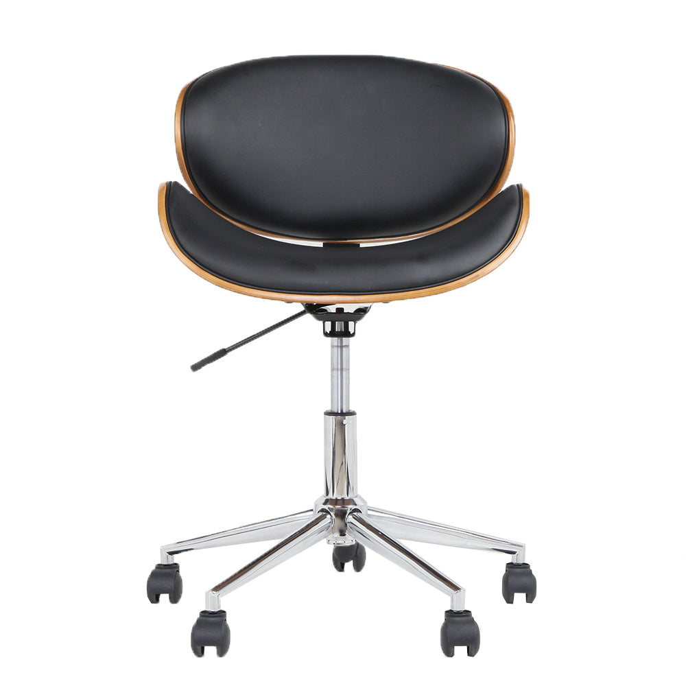 Wooden Office Chair Leather Seat Black And Brown