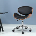 Wooden Office Chair Leather Seat Black And Brown