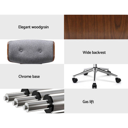 Durable Wooden Office Chair Fabric Seat Grey
