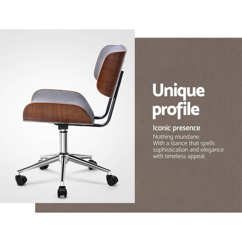 Durable Wooden Office Chair Fabric Seat Grey