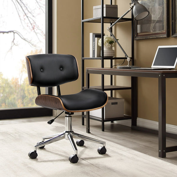  Durable Wooden Office Chair Fabric Seat Black
