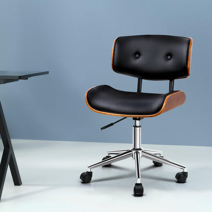 Durable Wooden Office Chair Fabric Seat Black