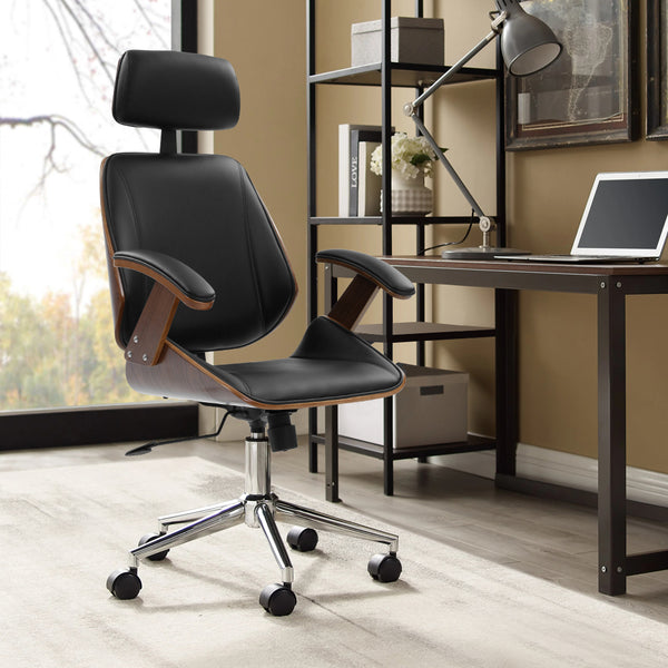  Durable Wooden Office Chair Leather Seat Black