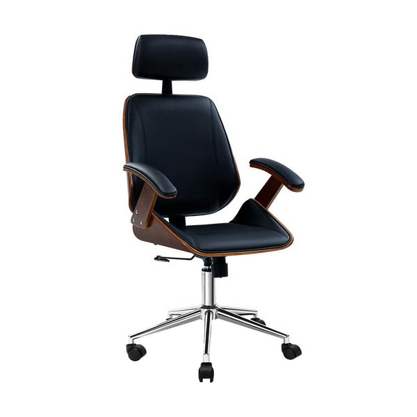  Durable Wooden Office Chair Leather Seat Black