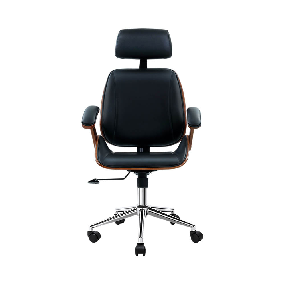 Durable Wooden Office Chair Leather Seat Black