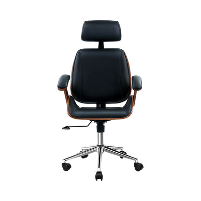 Durable Wooden Office Chair Leather Seat Black