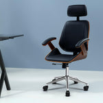 Durable Wooden Office Chair Leather Seat Black