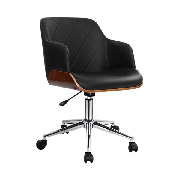  Wooden Office Chair Fabric Seat Black