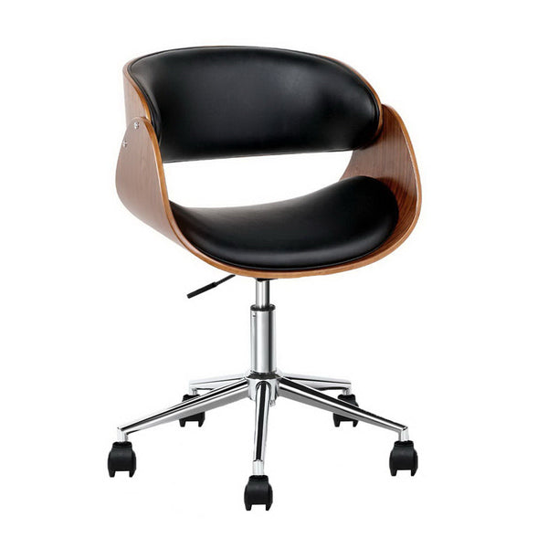  Wooden Office Chair Leather Seat Black