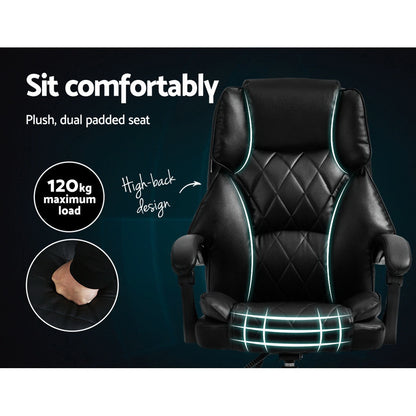 Executive Office Chair Leather Recliner Black
