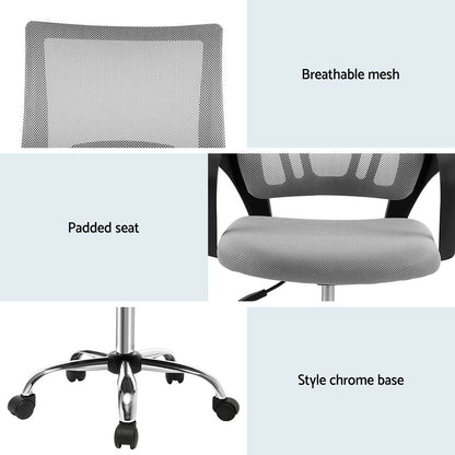 2x Mesh Office Chair Mid Back Grey