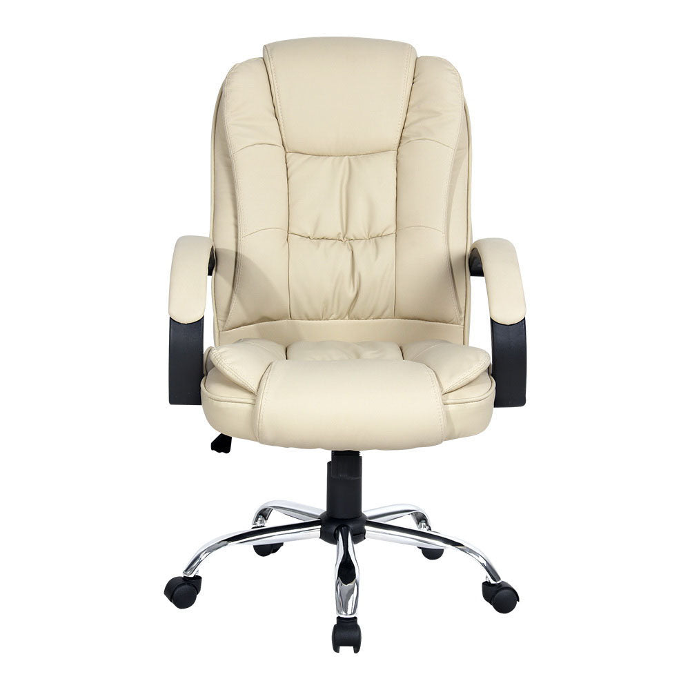 Durable Executive Office Chair Leather Tilt Beige