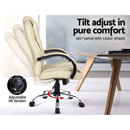 Durable Executive Office Chair Leather Tilt Beige