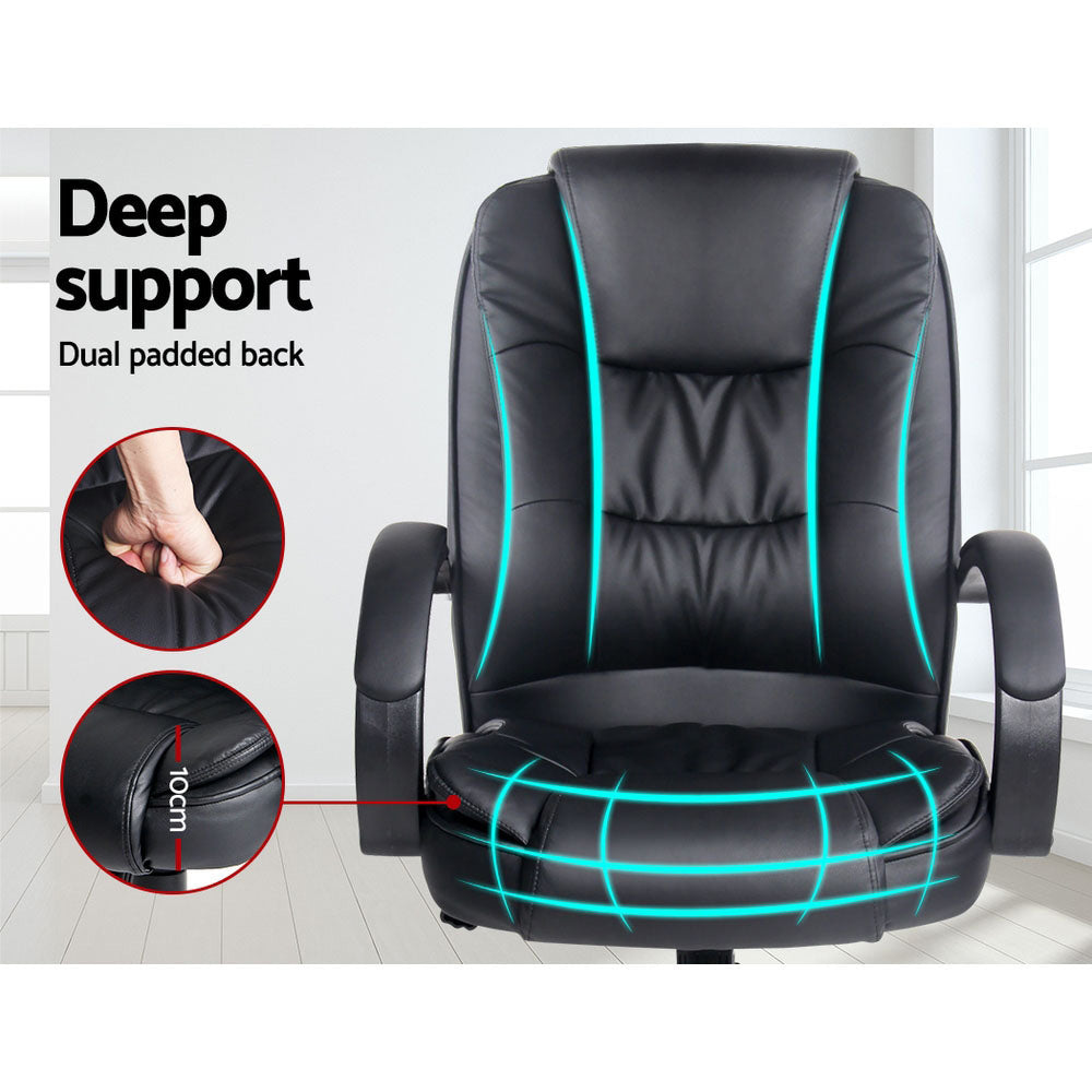 Durable Executive Office Chair Leather Tilt Black