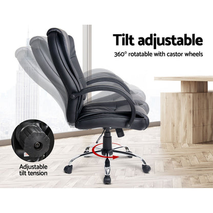 Durable Executive Office Chair Leather Tilt Black
