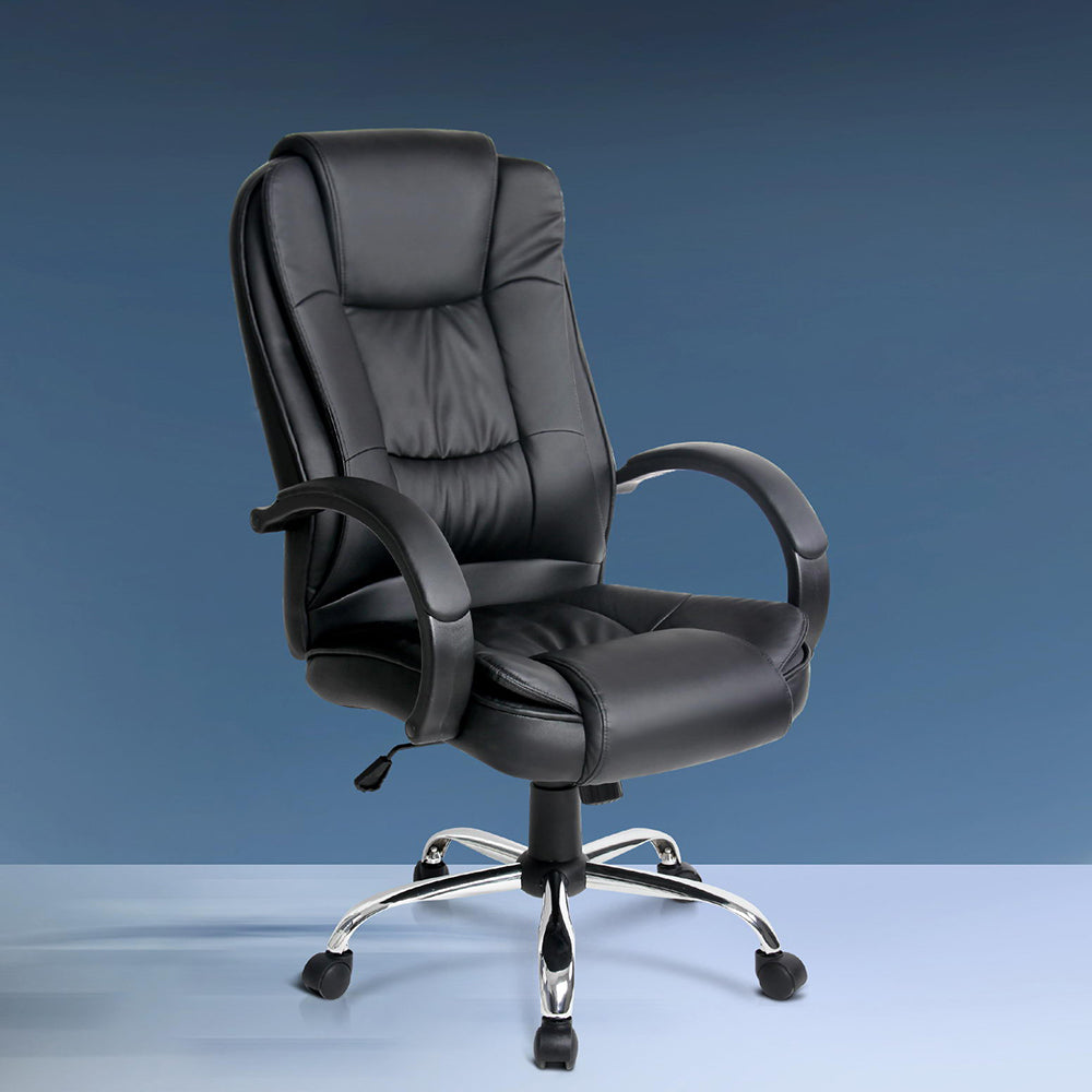 Durable Executive Office Chair Leather Tilt Black