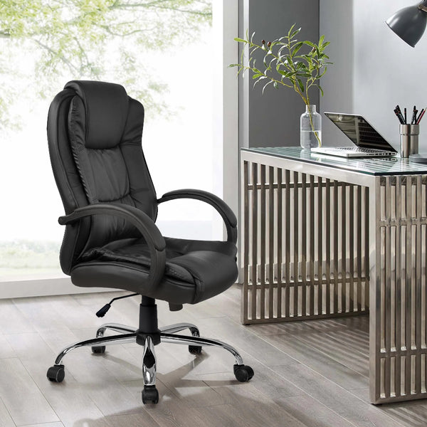  Durable Executive Office Chair Leather Tilt Black