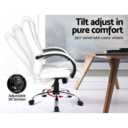 Durable Executive Office Chair Leather Tilt White