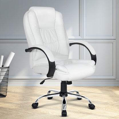 Durable Executive Office Chair Leather Tilt White