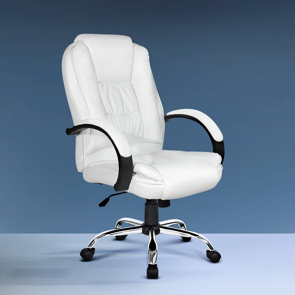 Durable Executive Office Chair Leather Tilt White