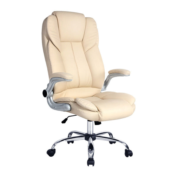  Executive Office Chair Leather Tilt Beige