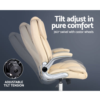 Executive Office Chair Leather Tilt Beige