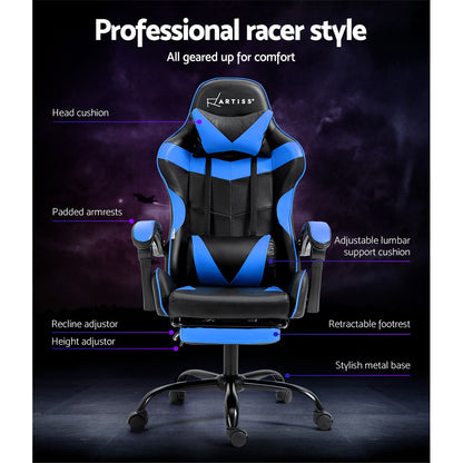 Gaming Office Chair Recliner Footrest Blue