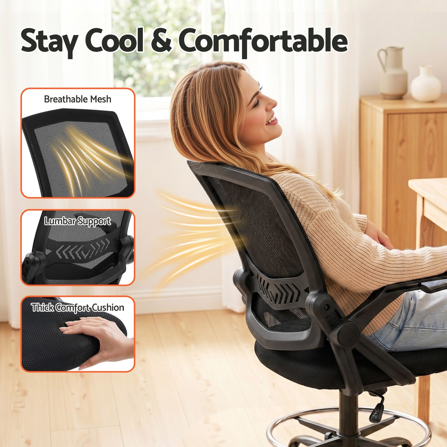 Office Chair Drafting Stool Mesh Chairs Black