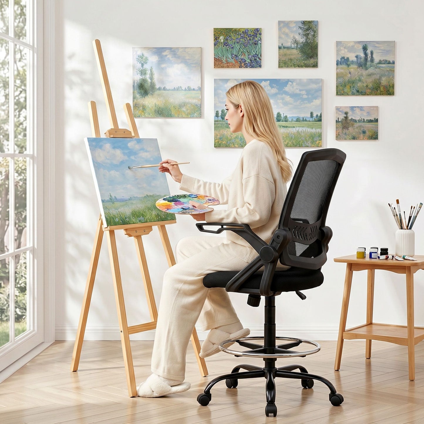 Office Chair Drafting Stool Mesh Chairs Black