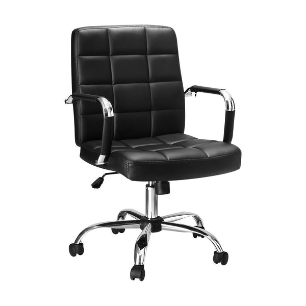  Stylish Office Chair Pu Leather Mid Back Black