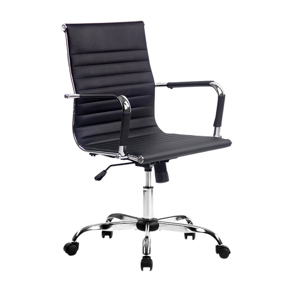  Office Chair Conference Chairs PU Leather Mid Back Black