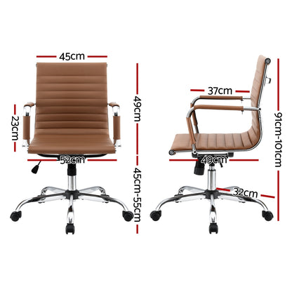 Office Chair Conference Chairs PU Leather Mid Back Brown